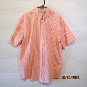 LL Bean Mens Size XL Orange Short Sleeve Wrinkle Resistant Button Down